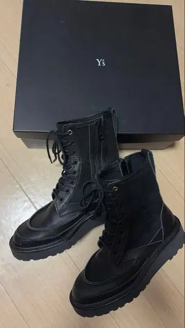 Y's 와이즈 24SS 코튼 덕 가죽 콤비 밀리터리 부츠 블랙 4