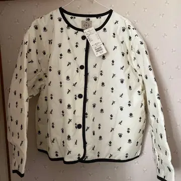 사만사 모스모스 꽃무늬 자수 화이트 퀼팅 자켓 L