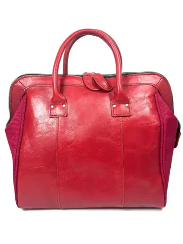 HIGE BAG 히게 백 핸드백 가죽 캔버스 빨간색 레드 A4