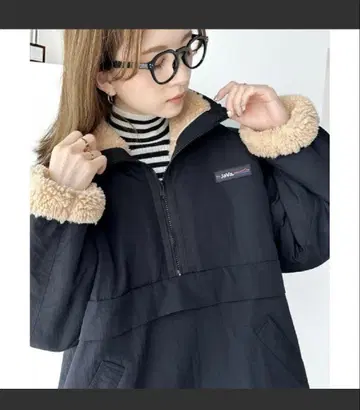 리버서블 하프 지퍼 나일론 보아 오버 사이즈 블루종