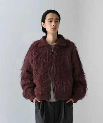 샤기 버건디 블루종 HARE 파마 샤기 니트 블루종