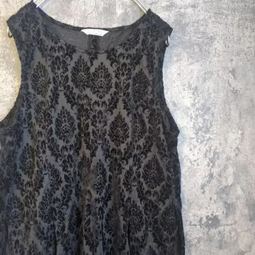 빈티지 80s 블라우스 베스트 아라베스크 패턴 히라히라 밑단 벨로아