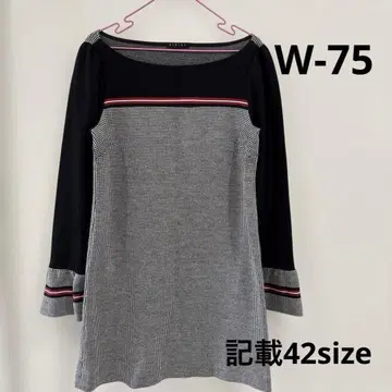 W-75 시슬리 긴팔 니트 원피스 하운드투스 체크 패턴 42 사이즈