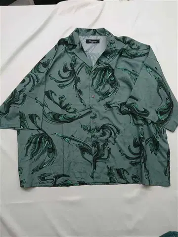 &릴랙싱 DESIGN 올 패턴 오픈 카라 셔츠 그린 계열 남성용
