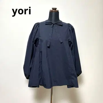 yori 사이드 개더 블라우스 보타이 리본 네이비 36 일본제