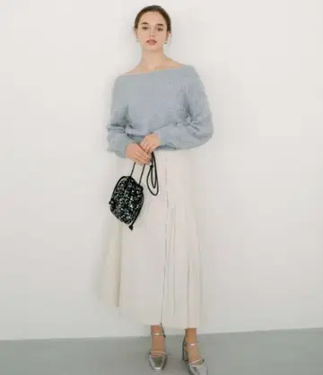 archive 라메 샤기 오프숄더 니트 풀오버