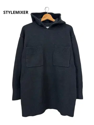 스타일 믹서 후드 포켓 니트 풀오버 후드티 블랙