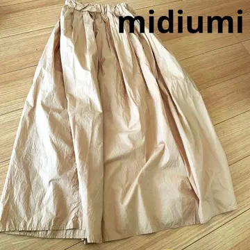 [ midiumi ] 새상품급 스커트 허리밴딩 롱 기장 베이지 플레어