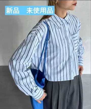 feepur 백 레이스업 스트라이프 숏 셔츠