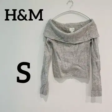 H&M [ S ] 오프숄더 그레이 스웨터 긴팔 니트 심플 숏 기장