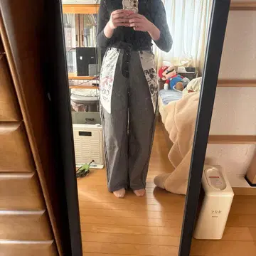 데님 와이드 팬츠 그래픽 프린트