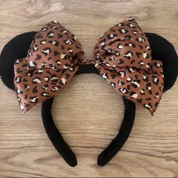 레오파드 무늬 리본 포함 귀 머리띠