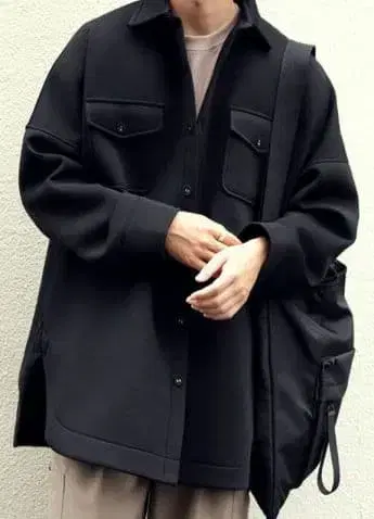 안티카 블랙 빅 셔츠 자켓 남녀 공용 빅 사이즈