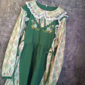 초 걸리시 꽃무늬 자수 레이스 에이프런풍 원피스 빈티지 90s 레트로