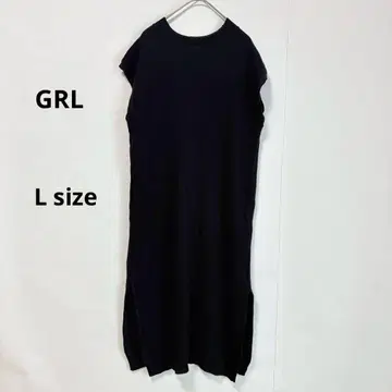 GRL 그레일 와플 니트 원피스 L 블랙 슬리브리스