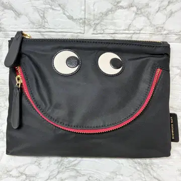 안야 힌드마치 파우치 아이 메이크 아이즈 스마일 블랙 소가죽