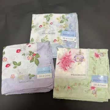 WEDGWOOD 꽃무늬 실크 코튼 손수건 3개 세트