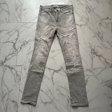 그레이 스키니 데님 데미지 가공