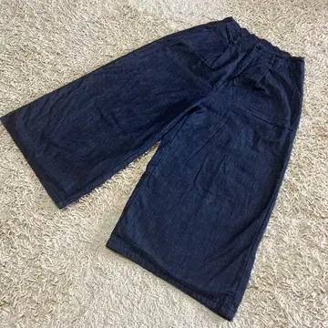 펠리시모 안감 기모 큐롯 팬츠 데님 다크 블루 와이드 팬츠 허리밴딩