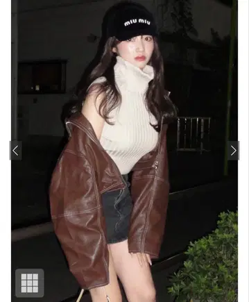 GRL 미사용 새상품 aespa 브라운 가죽 오프숄더 자켓 한국