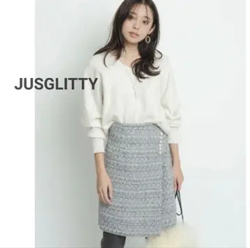 JUSGLITTY 펄 장식 트위드 스커트