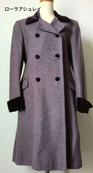 새상품급 로라 애슐리 보라색 더블 브레스트 울 롱 코트