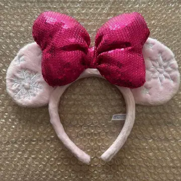 디즈니 머리띠 크리스마스 핑크 리본 스팽글