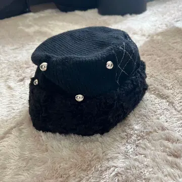 블랙 니트 퍼 햇 프리 사이즈