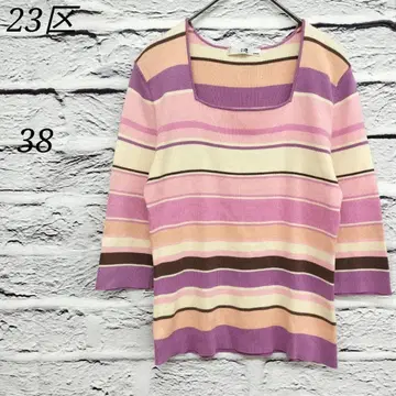 R4217 23구 [ 38 ] 7부 소매 스퀘어넥 보더 니트 코튼