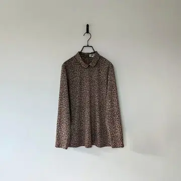 빈티지 일본제 레오파드 무늬 블라우스 올 패턴 셔츠 레트로 베이지 프리