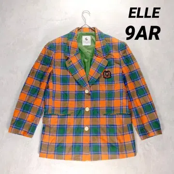 [엘르] 테일러드 자켓 블레이저 (9AR) 체크 무늬 울 혼방 엠블럼