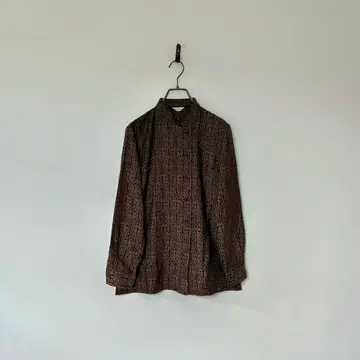 빈티지 일본제 스탠드 카라 셔츠 올 패턴 밴드 카라 브라운 레트로 M