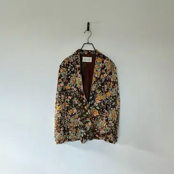 일본제 빈티지 테일러드 자켓 올 패턴 꽃무늬 브라운 레트로 멋스러운 L