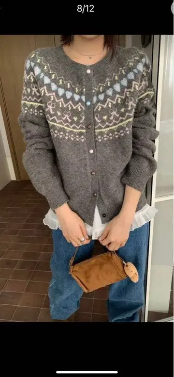 페어아일 패턴 가디건 그레이 한국 스타일