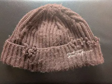 KIJIMA TAKAYUKI 브라운 데미지 가공 니트 모자