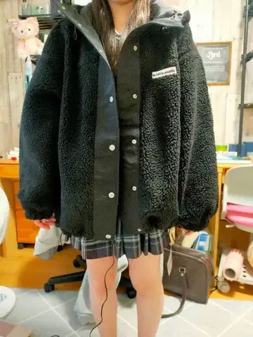 플리스 자켓 블랙 루즈한 사이즈