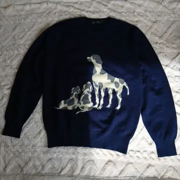 산미라노 강아지 패턴 네이비 크루넥 스웨터