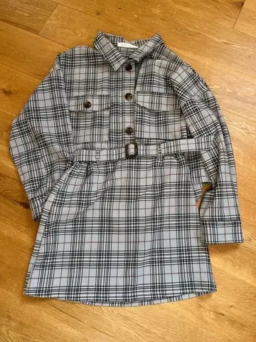 As know as plus 블루종, 미니 스커트 세트 그레이 노바 체크