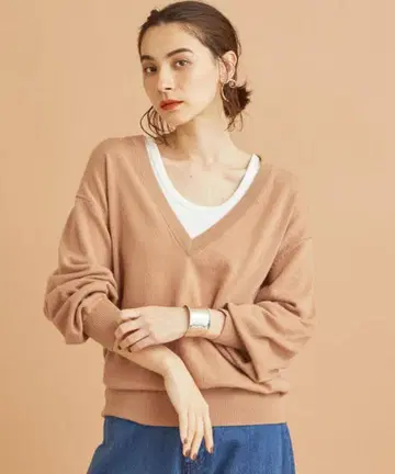 BEAUTY&YOUTH 울 캐시미어 딥 V넥 니트 브라운