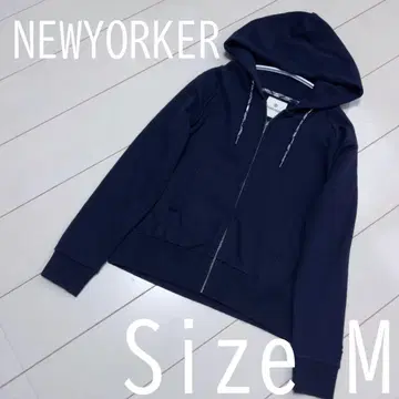 NEWYORKER 네이비 후드 부착 후드티 M 사이즈 체크 무늬 와펜