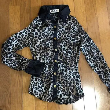 d.i.a. 인기 표범 무늬 올 패턴 주름 가공 셔츠