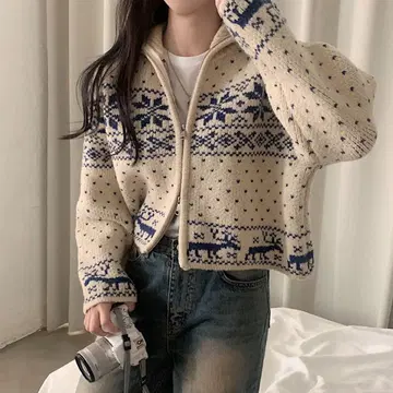 2way 노르딕 무늬 니트 집업