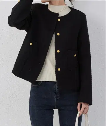 노카라 트위드 자켓 골드 버튼