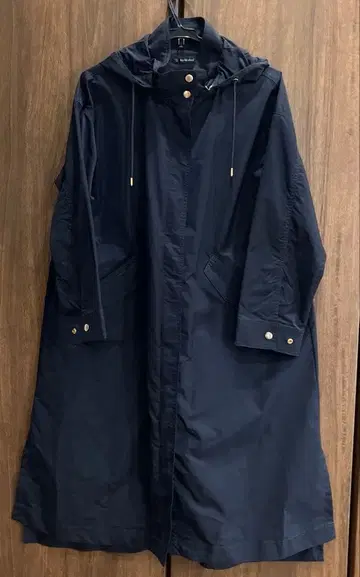 다크 네이비 프리 사이즈 롱 코트 폴리에스테르 100% 후드 탈부착 가능