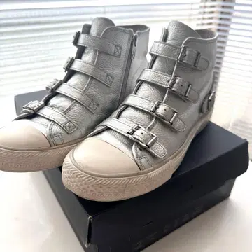 ash 실버 가죽 하이컷 스니커즈