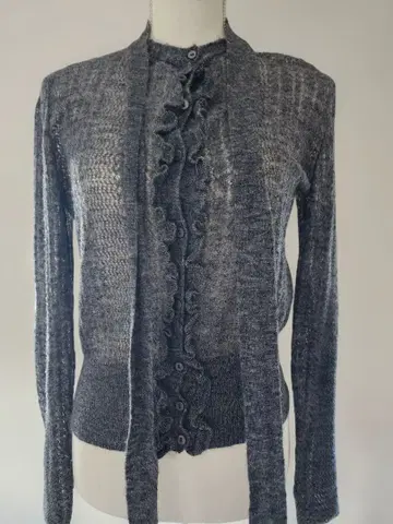 프릴 리본 포함 그레이 가디건