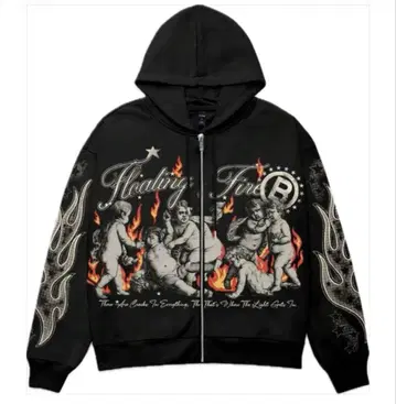 블랙 프레임 프린트 후드티