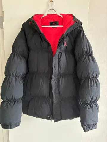 JORDAN 후드 부착 다운 자켓 XXL 블랙/빨간색