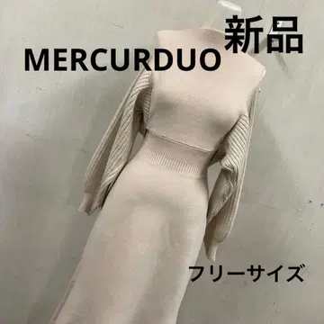 새상품 MERCURDUO 니트 원피스 베이지 프리 사이즈 #3083