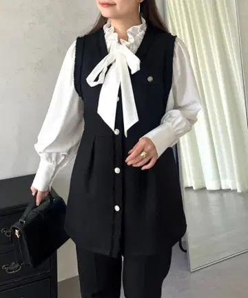 프로스 버스 골드 버튼 트위드 페플럼 베스트